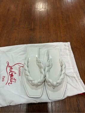 Christian Louboutin White Braided Square-Toe Slide Sandals